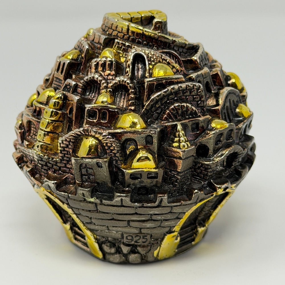 Jerusalem Old City 925 Silver Electroform Ball Paperweight Gold Accents Judaica